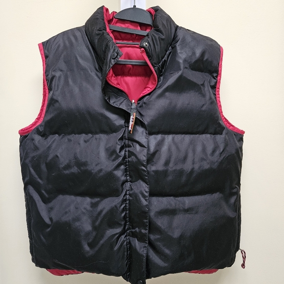 LL Bean Vest Womens Large Black/Red Goose Down Puffer Reversible Zip - Picture 1 of 6